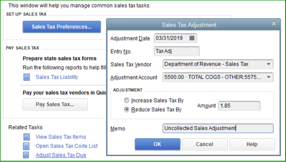 Sales Tax Adjustment QuickBooks Form