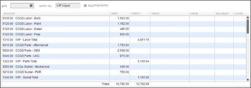Figure 2 - Typical General Ledger Memorized WIP Adjustment Journal Entry