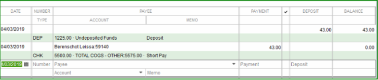 Adjustment Account Bank Register QuickBooks