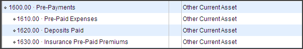 Other Current Asset Accounts for Pre-Payments