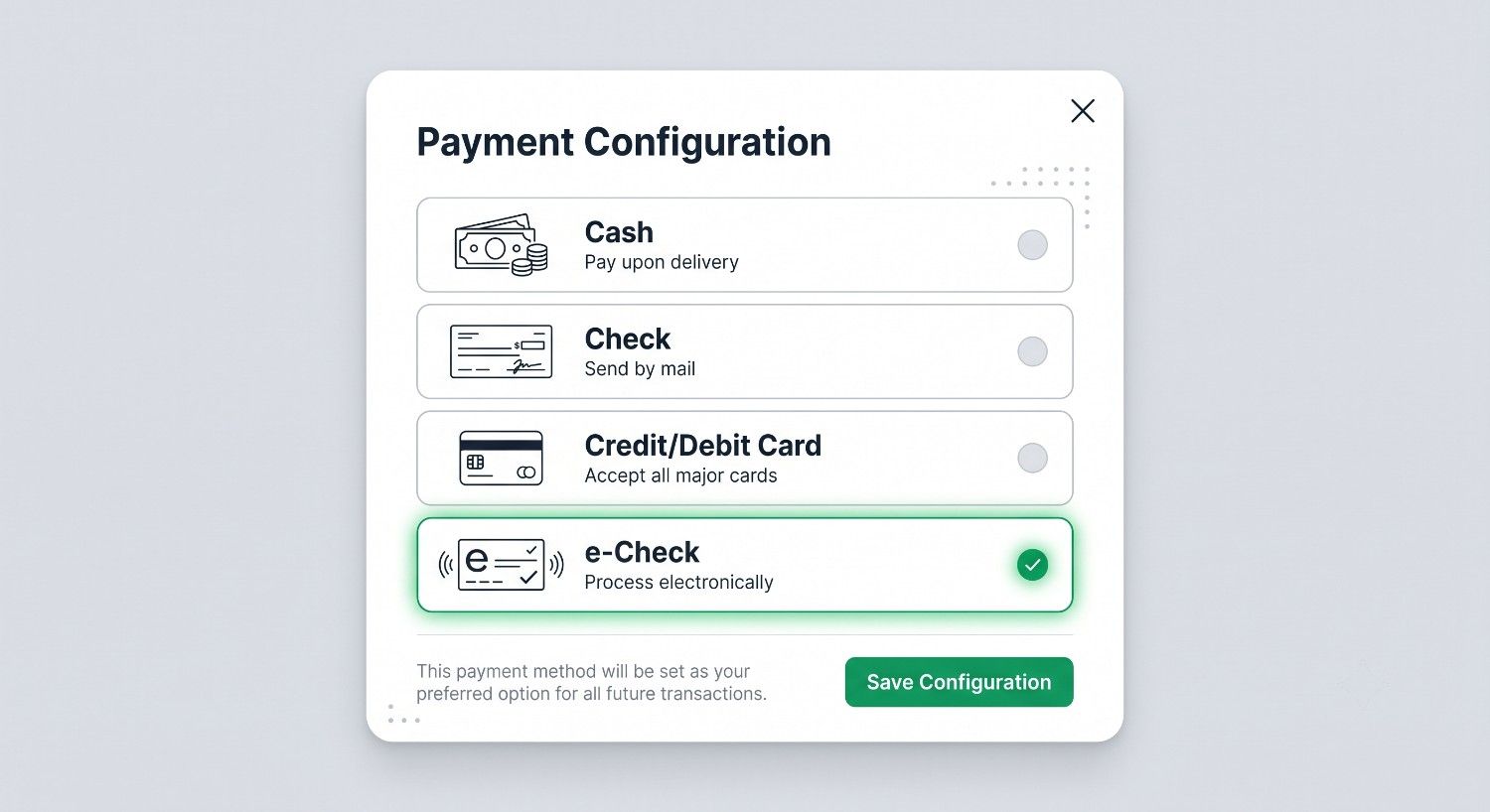 The Payment Method Window Mockup
