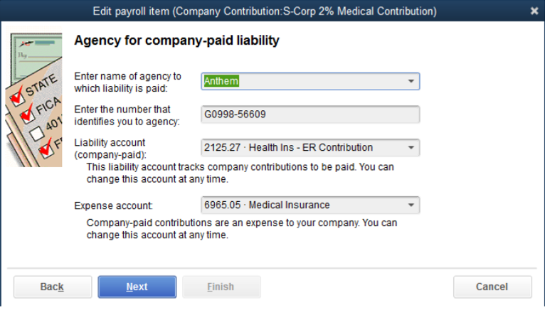 Payroll Item Account Settings