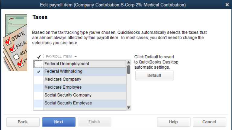 Payroll Item Taxes Settings