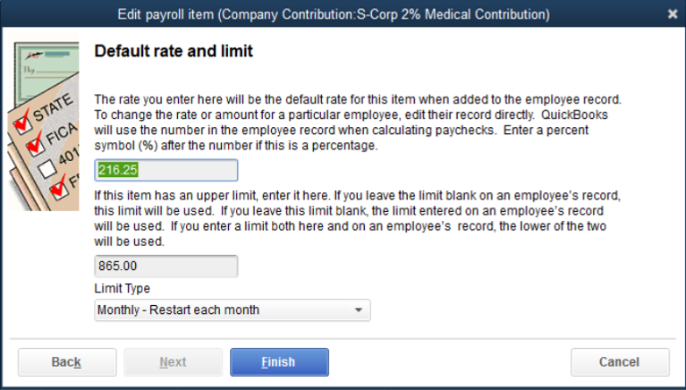 Payroll Item Rate and Limit Settings