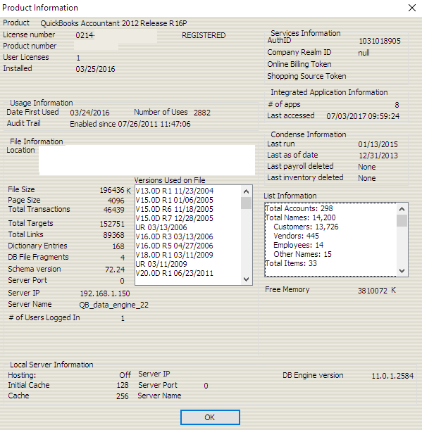 QuickBooks Product Information list limits