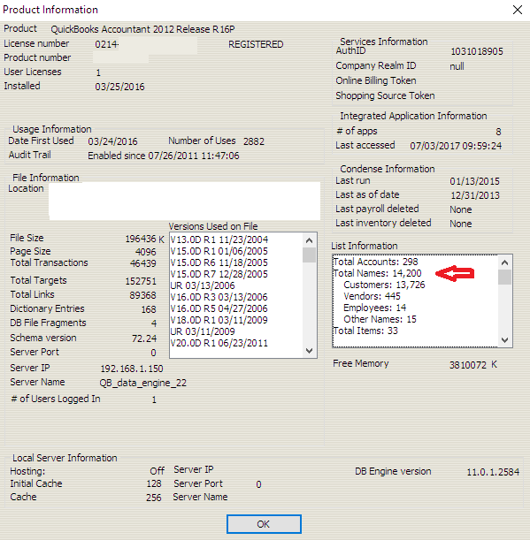 QuickBooks Product Information list limits