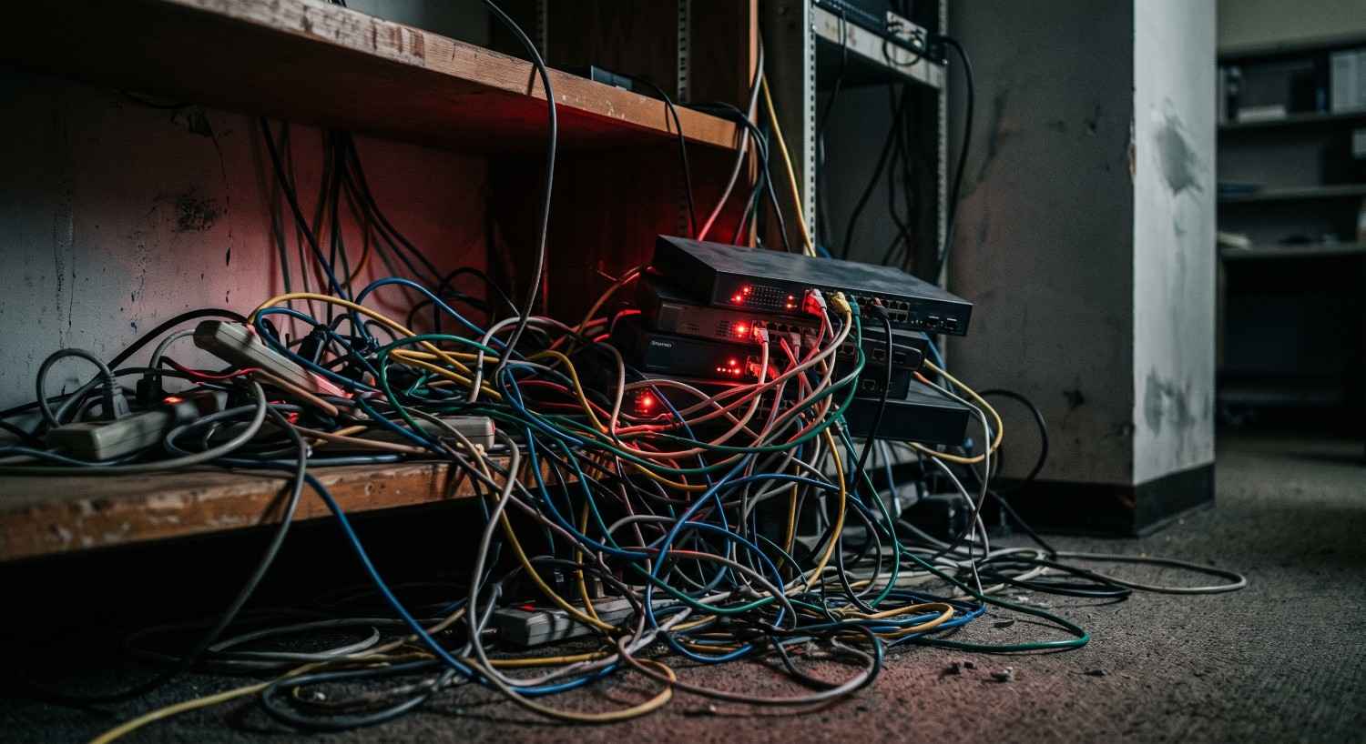 Tangled and Disorganized Network Cables